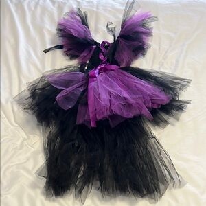 Girls Purple and Black Tutu Kids hi-low witch Costume Dress Halloween